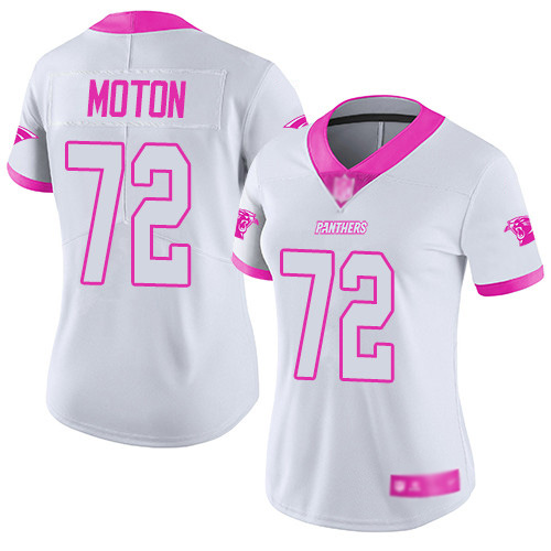 Carolina Panthers Limited White Pink Women Taylor Moton Jersey NFL Football #72 Rush Fashion->women nfl jersey->Women Jersey
